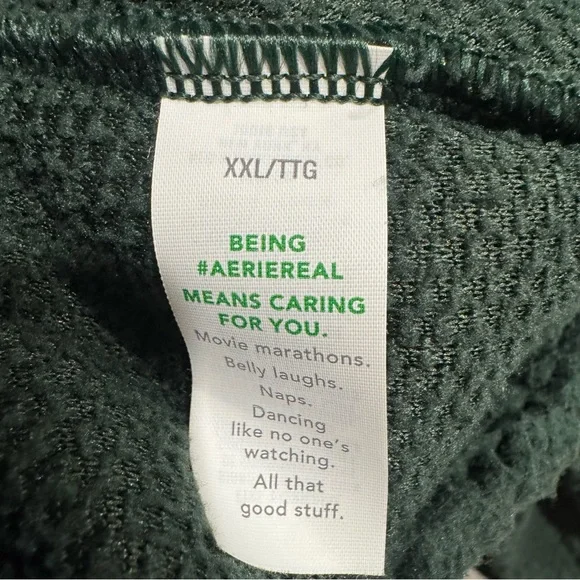 Aerie Sherpa Teddy Fleece Half Zip Pullover Hoodie Forest Green XXL Sweatshirt - Picture 5 of 7
